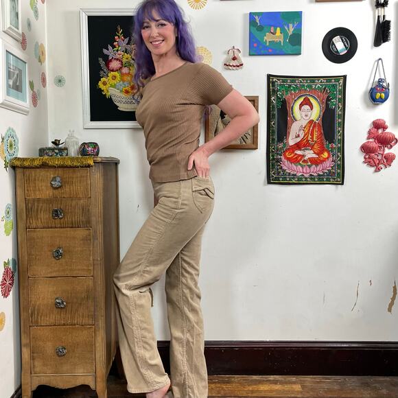 Vintage Tan Corduroy Pants, 1970s Straight Leg High Waisted Jeans Mens Sz 33 (M) - Picture 4 of 11